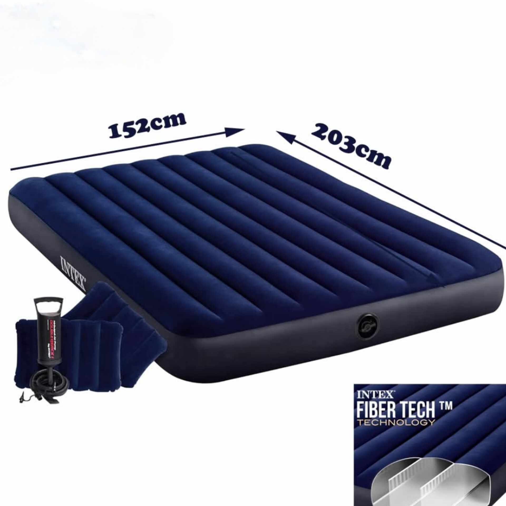 Matelas gonflable Intex avec pompe et 2 Oreiller Gonflable - (203-152-25) cm