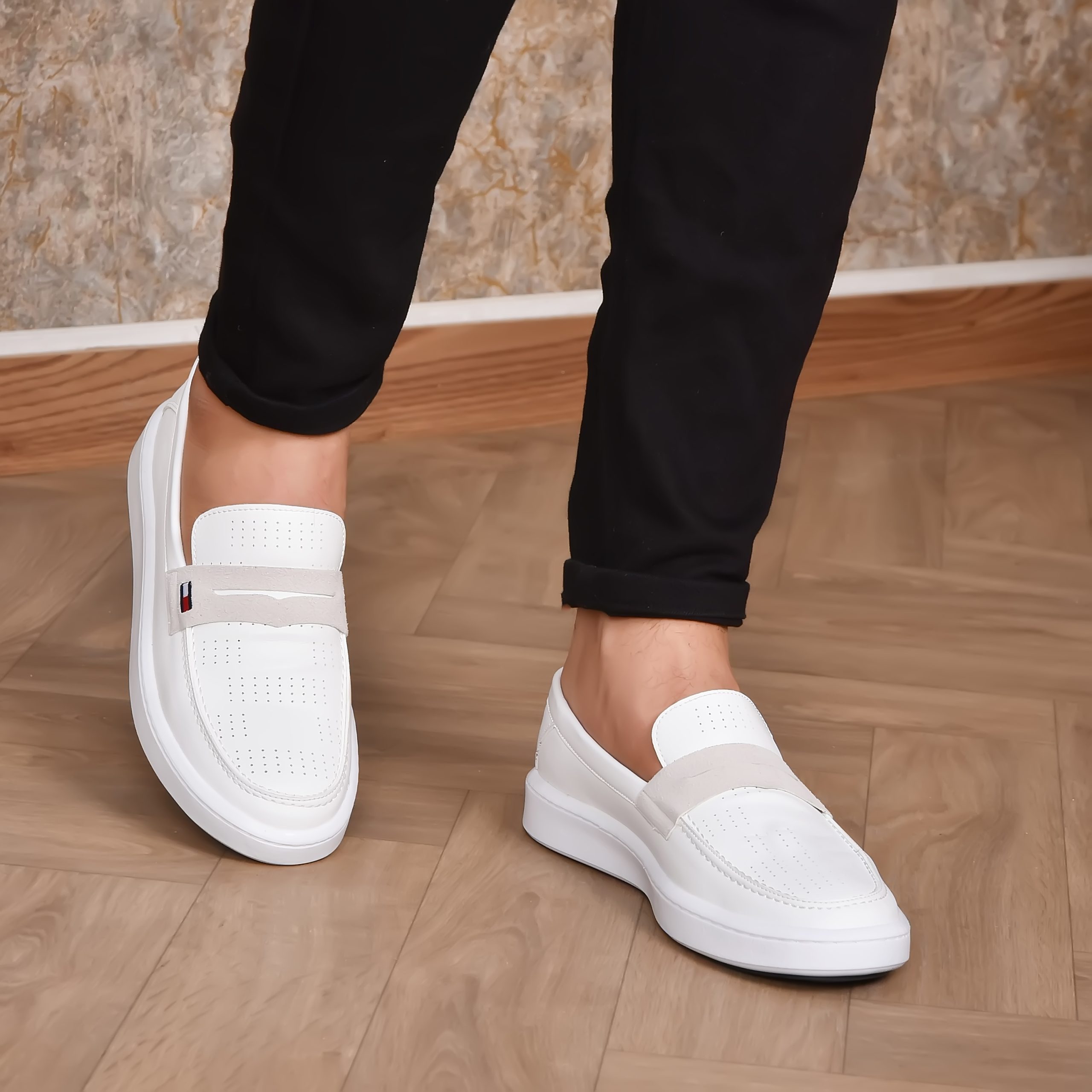 Moccasins En Cuir pour Hommes - Réf TH blanc -