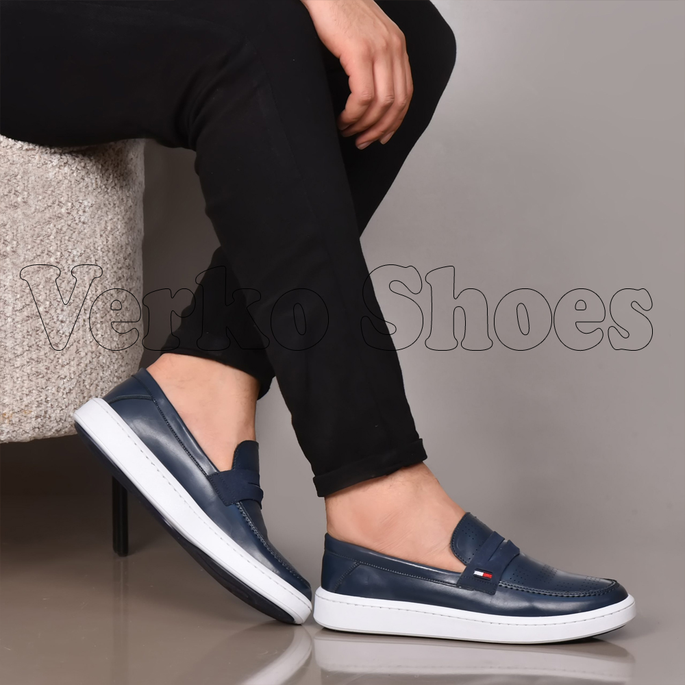 Moccasins En Cuir pour Hommes - Réf TH Bleu - – Image 2