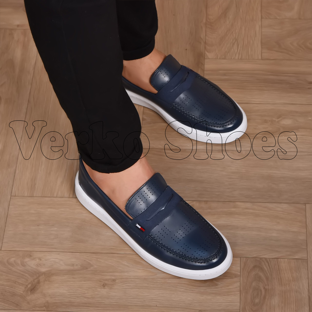 Moccasins En Cuir pour Hommes - Réf TH Bleu -