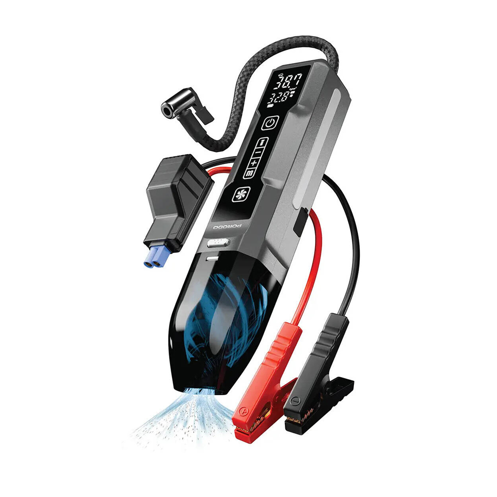 Appareil de démarrage de voiture et pompe à air - puissance de 100 W - cylindre de 19 mm, capacité de batterie de 41 500 mAh, débit d'air de 22 litres/min, filtre HEPA lavable, aspirateur à main rechargeable